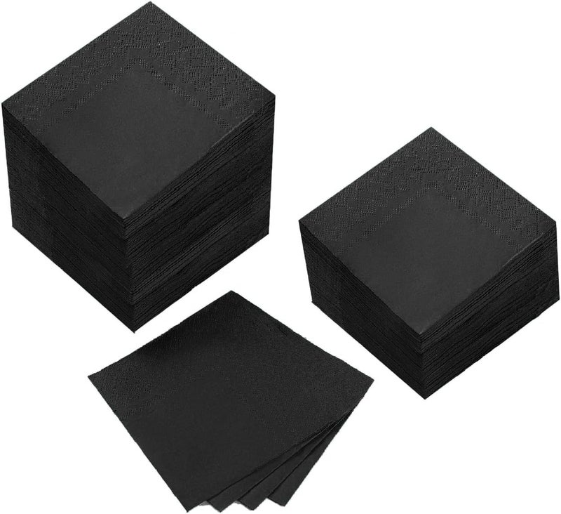 BEFORYOU 100 Pack Cocktail Napkin 2-Ply Dessert Napkins Folded 5 x 5 Inches Disposable Napkins for Dinner Wedding Birthday Party Bridal Anniversary Reception Event (100, Black) - Image 1